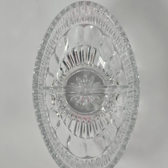 Towle Crystal William Adams Silver Plate Cut Divided 8" Oval Bowl Divided Dish - Picture 5 of 11